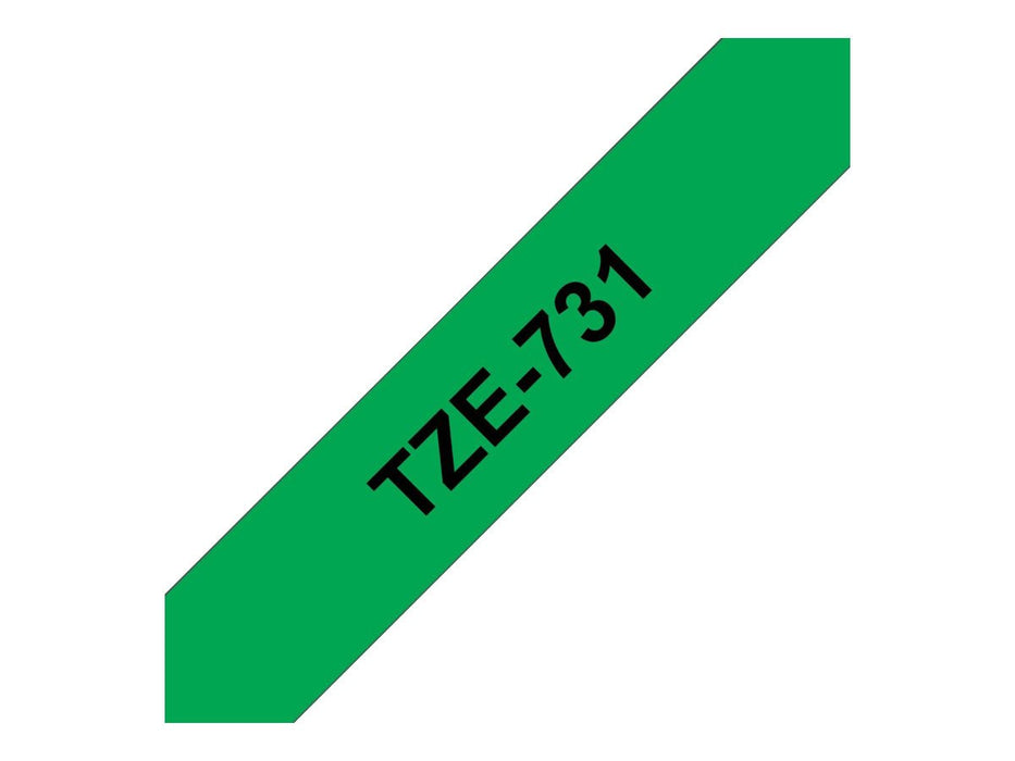 Best Value Brother TZe-731 Labelling Tape Cassette, Black on Green, 12 mm (W) x 8 m (L), Laminated, Brother Genuine Supplies