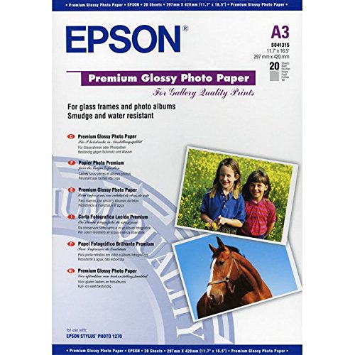 Best Value Epson Premium Glossy Photo Paper, A3, 297 x 420mm, 255 g/m2, 20 Sheets