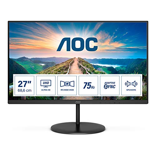 AOC U27V4EA - LED monitor - 27" - 3840 x 2160 4K @ 75 Hz - IPS - 350 cd/m - 1000:1 - 4 ms - 2xHDMI, DisplayPort - speakers - black