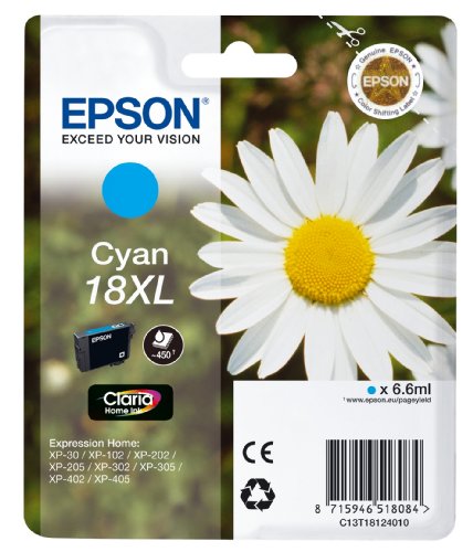 Epson 18XL - 6.6 ml - XL - cyan - original - ink cartridge - for Expression Home XP-212, 215, 225, 312, 315, 322, 325, 412, 415, 422, 425