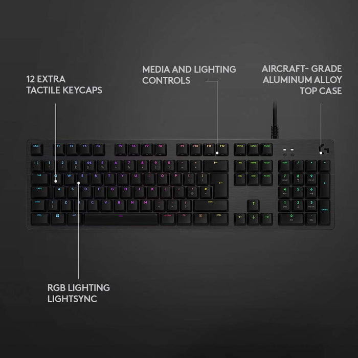 Logitech Gaming G512 - Keyboard - backlit - USB - QWERTY - UK - key switch: GX Brown Tactile - carbon