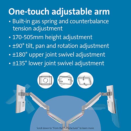 Kensington SmartFit One-Touch Dual Monitor Arm - Mounting kit - for 2 monitors (adjustable arm) - metal - silver grey - screen size: 13"-32" - C-clamp, grommet, desk-mountable