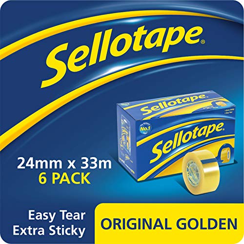 Sellotape 1443254 Original Golden Tape Roll Non-Static Easy-Tear Small 24mmx33m [Pack 6]