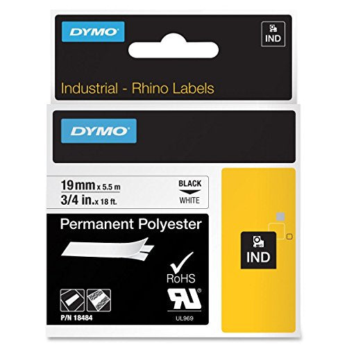 Dymo Rhino Tape Permanent Polyester 19mm Black on white 18484