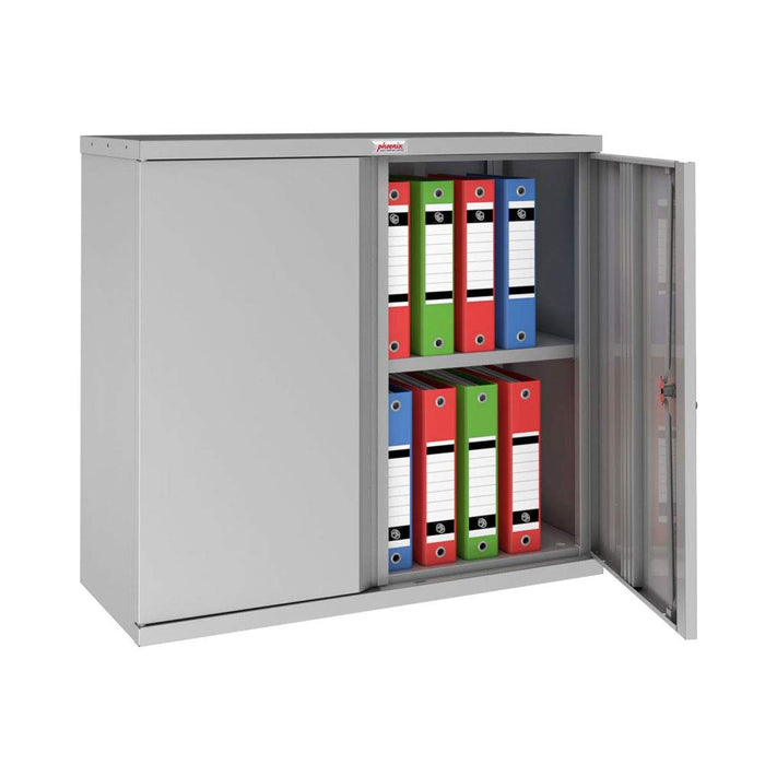 Phoenix SCL Series 2 Door 1 Shelf Steel Storage Cupboard Grey Body Red Doors with Electronic Lock SCL0891GRE