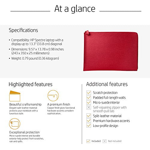 HP Spectre L-Zip - Notebook sleeve - 13.3" - empress red - for Chromebook 11, Chromebook x360 13, ENVY 13, x360 13, Pavilion x360 13, Spectre 13, x360, Stream x360 13