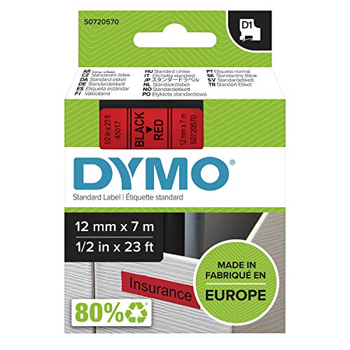 DYMO D1 Tape 12mm Black on Red