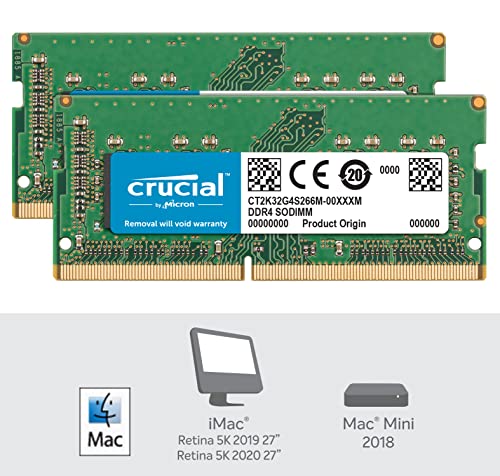 Crucial - DDR4 - kit - 64 GB: 2 x 32 GB - SO-DIMM 260-pin - 2666 MHz / PC4-21300 - CL19 - 1.2 V - unbuffered - non-ECC - for Apple iMac