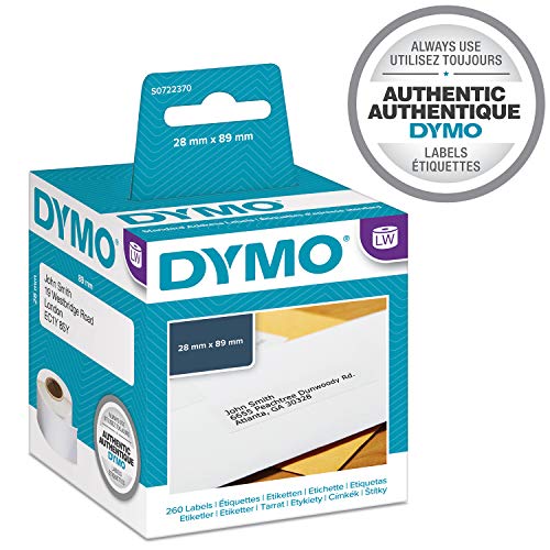 Best Value Dymo 28 mm x 89 mm LW Address Labels, 2 Roll of 130 Easy-Peel Labels, Self-Adhesive, for LabelWriter Label Makers, Authentic - Black on White