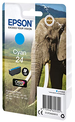 Epson 24 - 4.6 ml - cyan - original - ink cartridge - for Expression Photo XP-55, 750, 760, 850, 860, 950, 960, 970, Expression Premium XP-750, 850