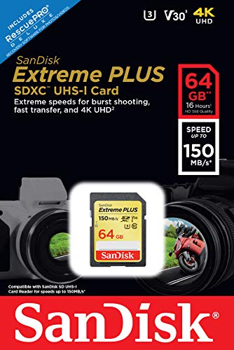 SanDisk Extreme PLUS - Flash memory card - 64 GB - Video Class V30 / UHS Class 3 / Class10 - SDXC UHS-I