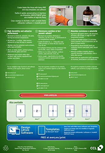 Avery Ultra Resistant Labels 105 x 148 mm Permanent 4 Labels Per Sheet (Pack 200 Labels)  B3483-50