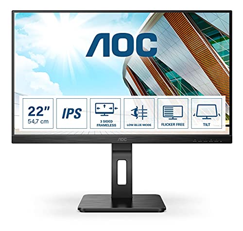 AOC 22P2Q - LED monitor - 22" (21.5" viewable) - 1920 x 1080 Full HD (1080p) @ 75 Hz - IPS - 250 cd/m - 1000:1 - 4 ms - HDMI, DVI, 2xDisplayPort, VGA - speakers - black