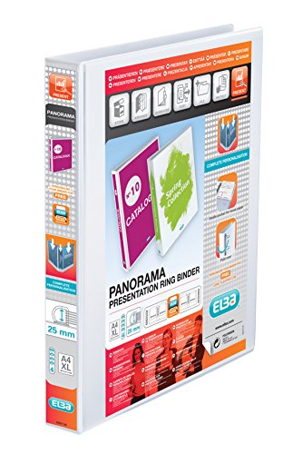 Elba Panorama A4 Presentation Binder PVC 3 Cover Pockets 4 D-Ring 25mm White (Pack 10)