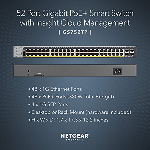 NETGEAR Pro GS752TPv2 - Switch - L3 - smart - 48 x 10/100/1000 (PoE+) + 4 x Gigabit SFP - rack-mountable - PoE+ (380 W)