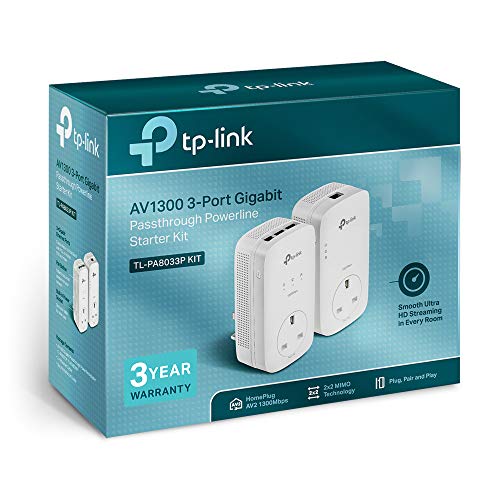 TP-Link TL-PA8033P KIT - V3 - Powerline Starter Kit - bridge - 3-port switch - GigE, HomePlug AV (HPAV), HomePlug AV (HPAV) 2.0, IEEE 1901 - wall-pluggable - with TP-Link TL-PA8010P