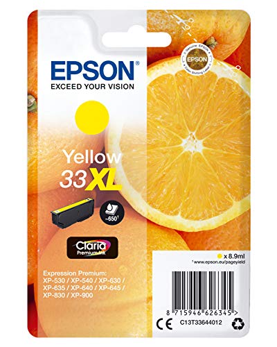 Epson 33XL - 8.9 ml - XL - yellow - original - blister - ink cartridge - for Expression Home XP-635, 830, Expression Premium XP-530, 540, 630, 635, 640, 645, 830, 900