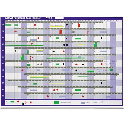 Best Value Sasco 12 Month Undated Magnetic A1 Wall Planner Kit with Magnetic Shapes and Date Strips (W855 x H630mm)