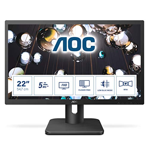 AOC 22E1Q - LED monitor - 21.5" - 1920 x 1080 Full HD (1080p) @ 60 Hz - MVA - 250 cd/m - 3000:1 - 5 ms - HDMI, VGA, DisplayPort - speakers