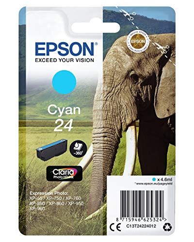 Epson 24 - 4.6 ml - cyan - original - ink cartridge - for Expression Photo XP-55, 750, 760, 850, 860, 950, 960, 970, Expression Premium XP-750, 850