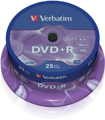 Best Value Verbatim 1239475 43500 4.7GB 16x DVD+R Matt Silver - 25 Pack Spindle