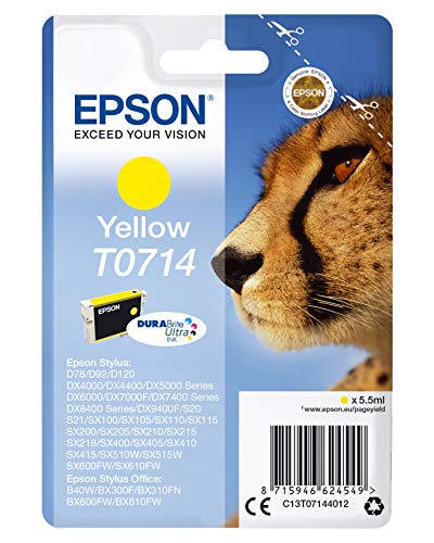 Epson T0714 - 5.5 ml - yellow - original - ink cartridge - for Stylus DX9400, SX115, SX210, SX215, SX218, SX415, SX515, SX610, Stylus Office BX310, BX610