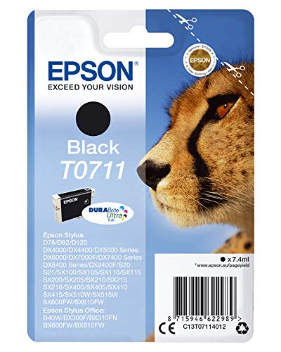 Epson T0711 - 7 ml - black - original - ink cartridge - for Stylus DX9400, SX115, SX210, SX215, SX218, SX415, SX515, SX610, Stylus Office BX310, BX610