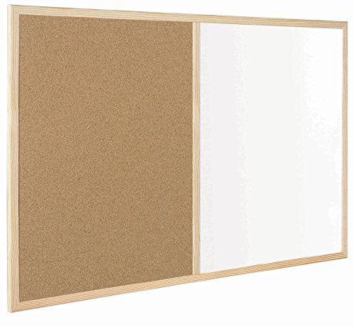 Best Value Bi-Office MX03001010 Budget Wood Frame Combination Board, Cork And Whiteboard Dry Wipe Memo Board, 60 x 40 cm