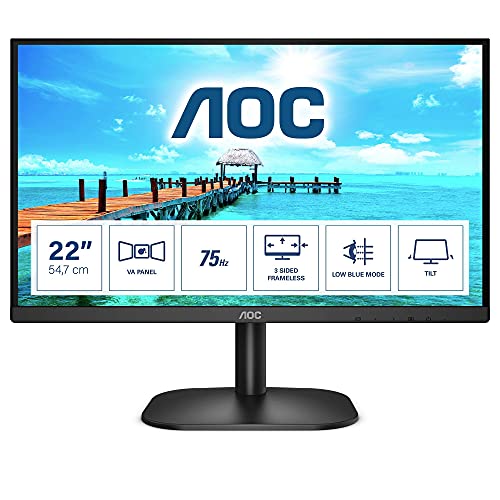 AOC 22B2H/EU - LED monitor - 22" (21.5" viewable) - 1920 x 1080 Full HD (1080p) @ 75 Hz - VA - 200 cd/m - 3000:1 - 4 ms - HDMI, VGA - black