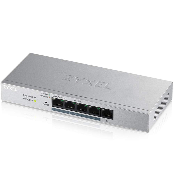 Best Value Zyxel 5-Port Gigabit Web Managed PoE+ Switch with 60 Watt Budget, 5 Year Warranty, UK Plug [GS1200-5HPv2]