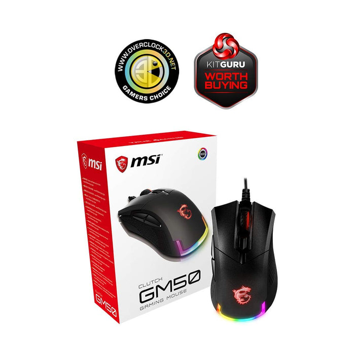 Best Value MSI CLUTCH GM50 RGB Optical FPS GAMING Mouse '7200 DPI Optical Sensor, 6 Programmable button, 3-Zone RGB, Ergonomic design, OMRON Switch with 20+ Million Clicks, RGB Mystic Light' S12-0400C60-PA3