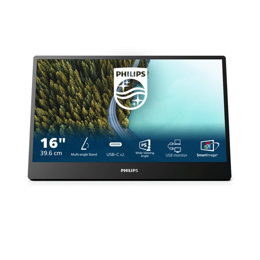 Philips 16B1P3302D - 3000 Series - LED monitor - 16" (15.6" viewable) - portable - 1920 x 1080 Full HD (1080p) @ 75 Hz - IPS - 250 cd/m² - 700:1 - 4 ms - 2xUSB-C - black