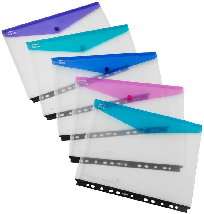 Snopake Document Wallet A4 Press Stud PP (Polypropylene) Landscape 33.5 (W) x 0.9 (D) x 23.8 (H) cm Assorted Pack of 5