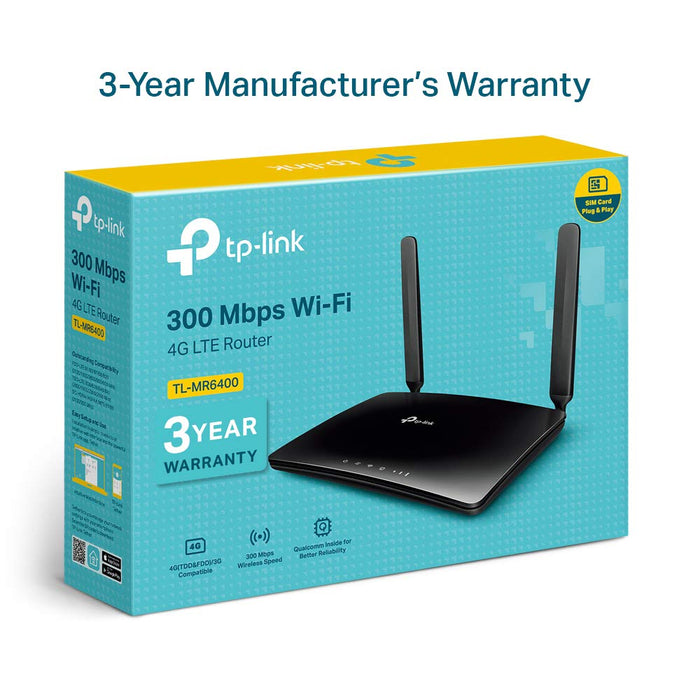 Best Value TP-Link TL-MR6400 300 Mbps 4G Mobile Wi-Fi Router, SIM Slot Unlocked, No Configuration Required, Removable External Wi-Fi Antennas, UK Plug