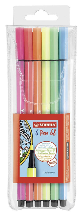 Best Value Premium Felt Tip Pen - STABILO Pen 68 wallet of 6 neon colours