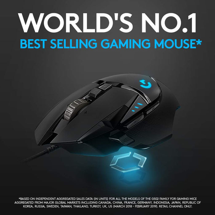 Best Value Logitech G502 HERO High Performance Wired Gaming Mouse, HERO 16K Sensor, 16,000 DPI, RGB, Adjustable Weights, 11 Programmable Buttons, On-Board Memory, PC / Mac - Black