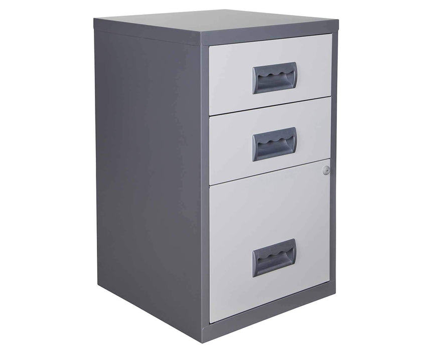 Pierre Henry Steel Filing Cabinet with 3 Lockable Drawers COMBI 400 x 400 x 660 mm Silver, White