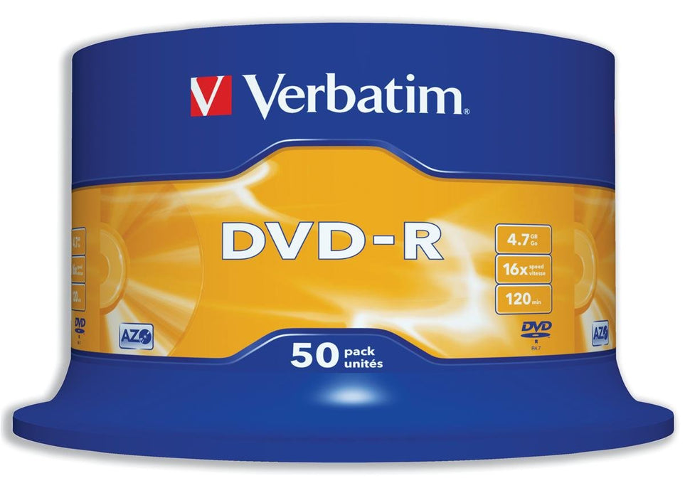 Best Value Verbatim 43548 4.7GB 16x DVD-R Matt Silver - 50 Pack Spindle