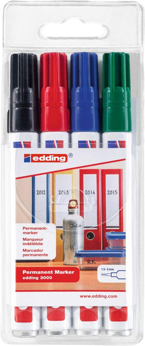 Best Value Edding 3000 permanent marker assorted, pack of 4