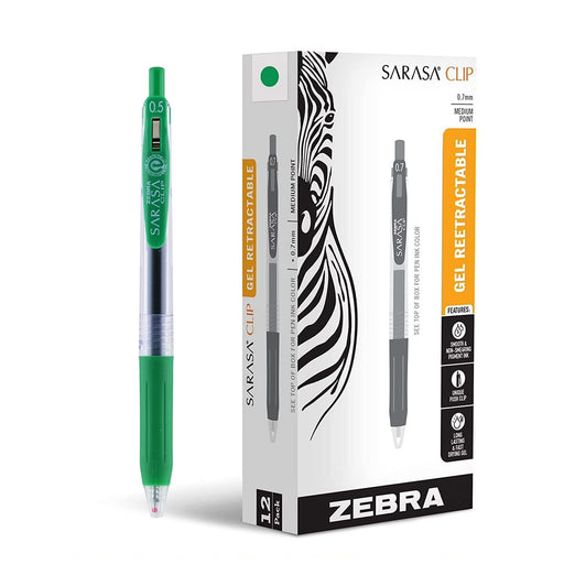 Zebra Sarasa Clip Eco Gel Pen Medium Point Green (Pack 12) 14325