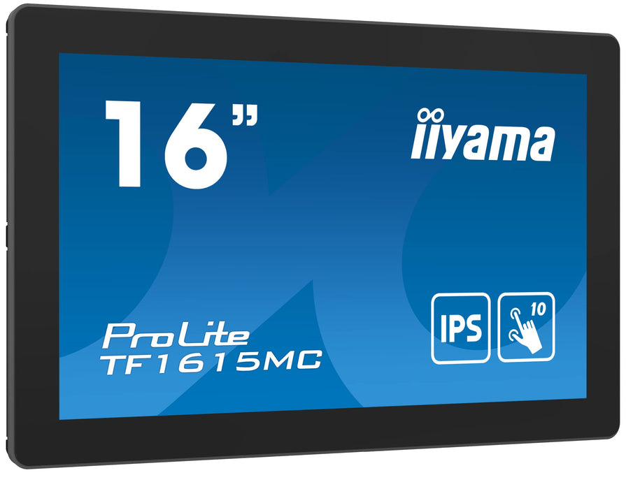 iiyama ProLite TF1615MC-B1 - LED monitor - 15.6" - open frame - touchscreen - 1920 x 1080 Full HD (1080p) - IPS - 450 cd/m² - 1000:1 - 25 ms - HDMI, VGA, DisplayPort - black