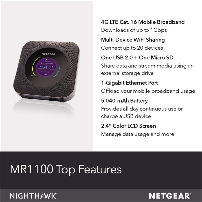 Best Value NETGEAR Nighthawk MR1100 Mobile Hotspot 4G Router, Mifi, Portable Wi-Fi for Travel, Super Fast Download Speeds Up to 1 Gbps, Unlocked for All Networks