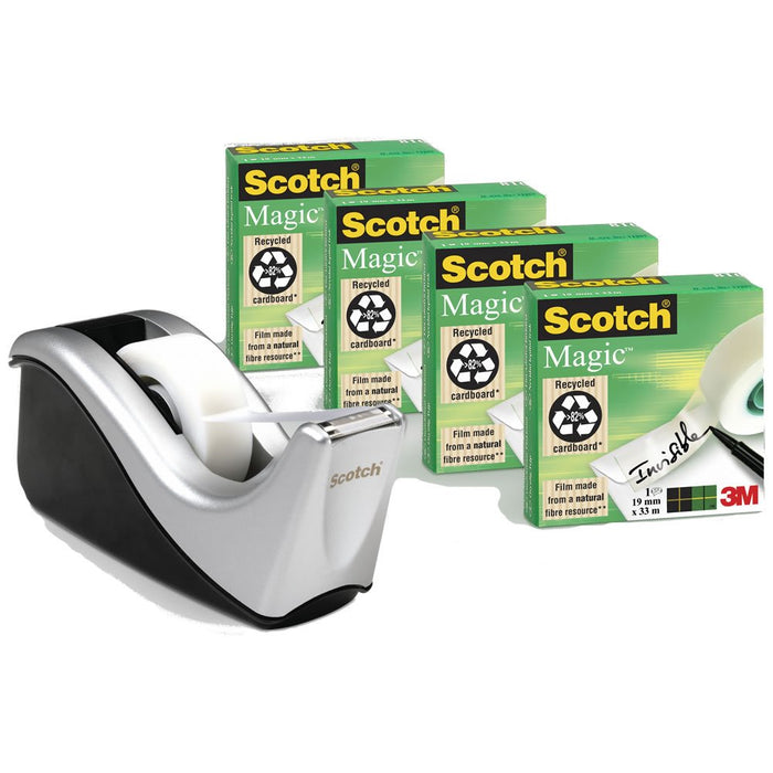 Best Value Scotch Weighted Refillable Tape Dispenser Silver 4 Rolls Scotch Magic Invisible 19 mm x 33 m C60