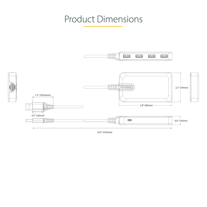 StarTech.com 4-Port USB Hub - USB 3.0 5Gbps Bus Powered USB-A to 4x USB-A Hub with Optional Auxiliary Power Input