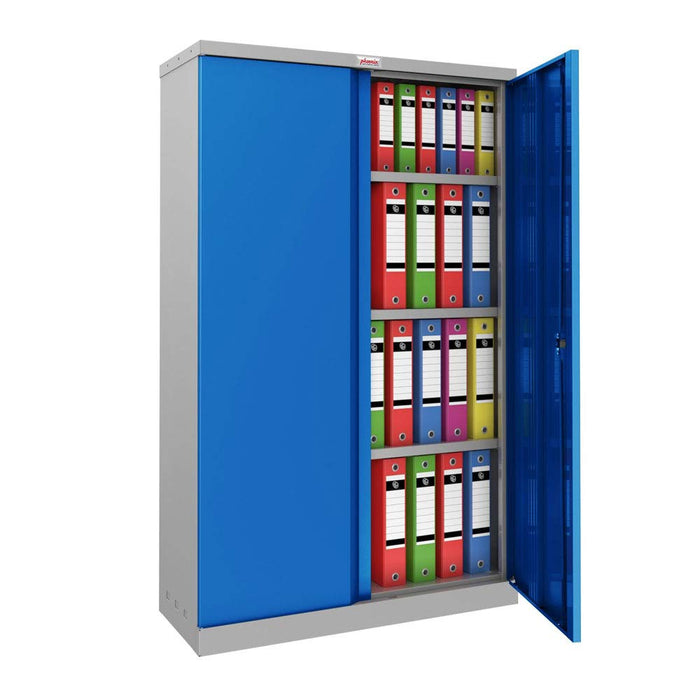 Phoenix SCL Series 2 Door 3 Shelf Steel Storage Cupboard Grey Body Blue Doors with Key Lock SCL1491GBK