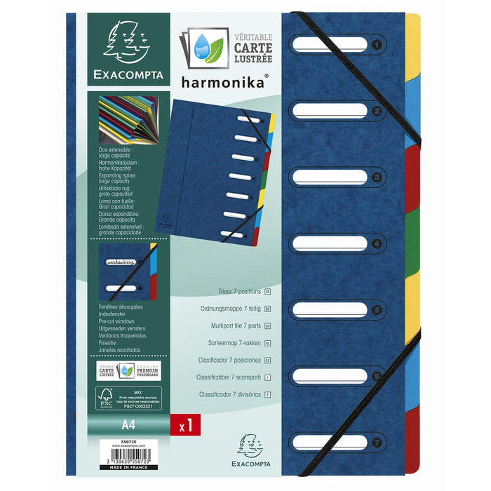 Best Value Exacompta Harmonika Multipart File, A4, 7 sections, 425 gsm - Blue