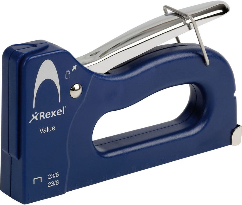 Rexel Value Staple Gun 2101210 Full Strip Blue 23/6, 23/8 Metal, Plastic