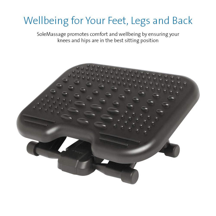 Best Value Kensington Adjustable Ergonomic Foot Rest - SoleMassage under desk foot rest for improved posture, siatica and orthopedic relief with stimulating massage surface - Black (56155EU)