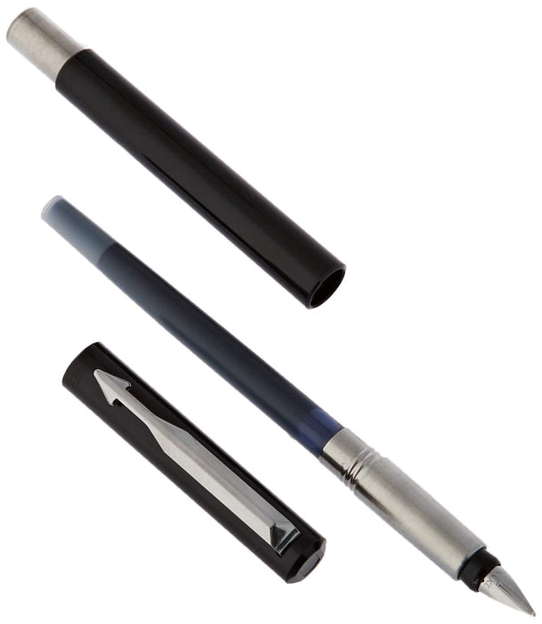 Best Value Parker Medium Nib Vector Fountain Pen, Black with Chrome Trim, Blue Ink, Blister Pack