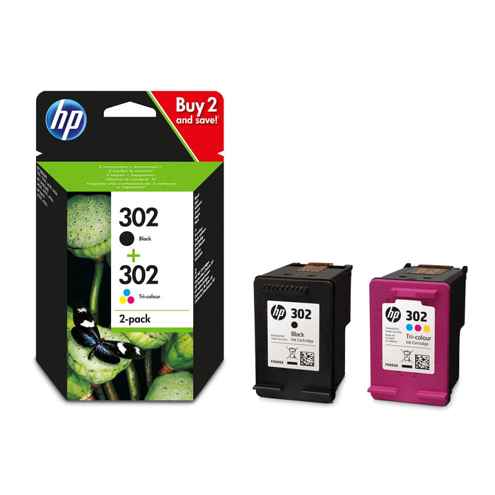 HP 302 - 2-pack - black, colour (cyan, magenta, yellow) - original - ink cartridge - for Deskjet 11XX, 21XX, 36XX, Envy 451X, 452X, Officejet 38XX, 46XX, 52XX